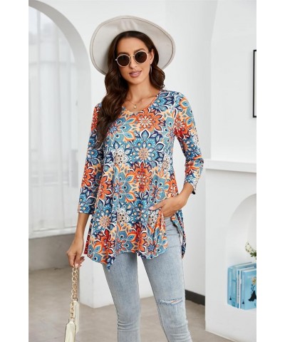 Women's Plus Size Tunic: 3/4 Sleeve Swing Flowy Blouses - Casual Loose Fit Dressy Tops Floral-1 $12.04 Tops