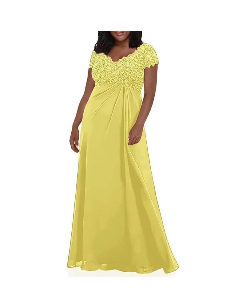 Mother of The Bride Dresses Lace Appliques Chiffon Wedding Guest Dresses for Women Plus Size Long Formal Gowns Yellow $48.50 ...