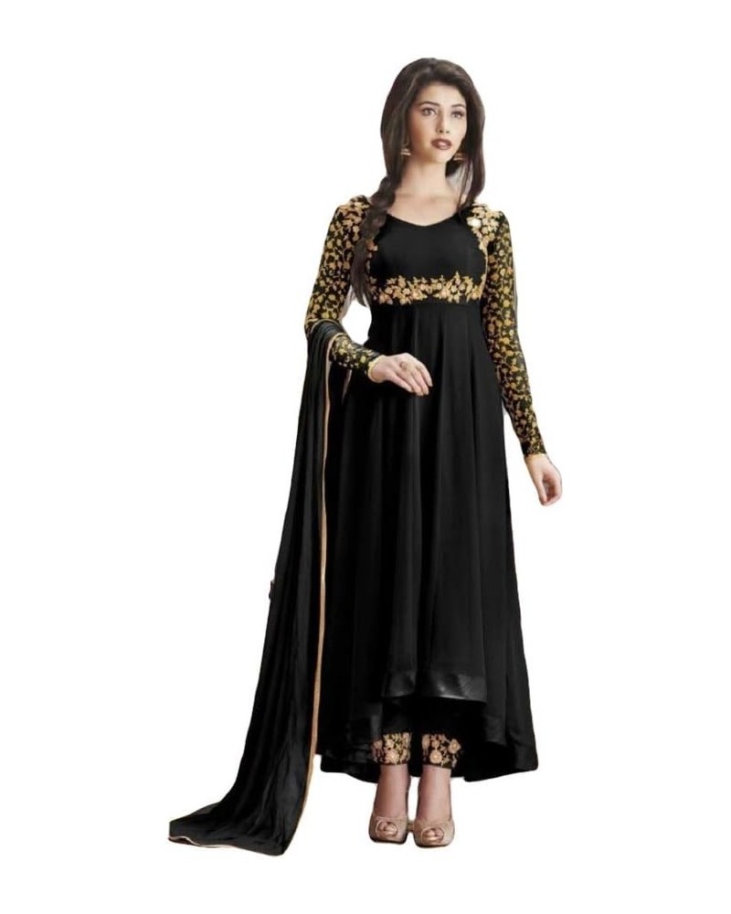 Henith Collection Indian/Pakistani Wear Georgette Embroidered Work Anarkali Suit And Party Wear Suit For Women Black $31.82 S...