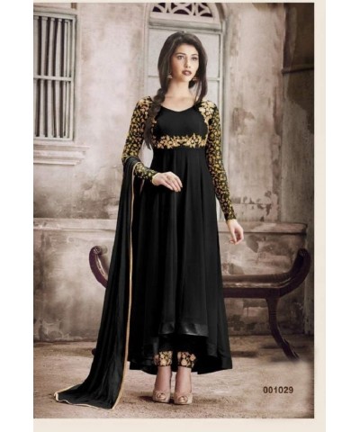 Henith Collection Indian/Pakistani Wear Georgette Embroidered Work Anarkali Suit And Party Wear Suit For Women Black $31.82 S...