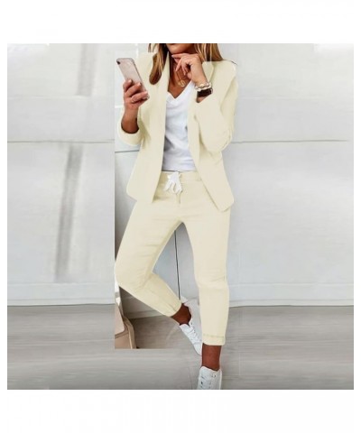 Two Piece Outfit for Women Blazer Suit Lounge Set Casual Office Business Open Front Cardigan Jacket and Pant Sets A2-beige $1...