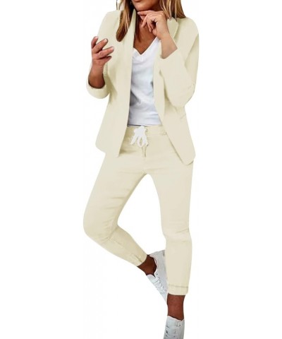 Two Piece Outfit for Women Blazer Suit Lounge Set Casual Office Business Open Front Cardigan Jacket and Pant Sets A2-beige $1...