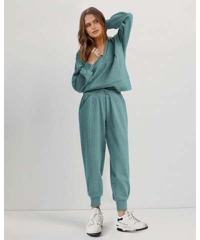 Women's 2 Piece Tracksuit Fall Outfits 2024 Long Sleeve Half Zip Sweatshirt Sweatpants Lounge Set Sweatsuits Solid Light Gree...