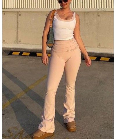 Women's Low Rise Flare Leggings Fold Over Y2K Stretchy Yoga Flared Sweatpants Soft Lounge Long Pants Streetwear Pink $13.76 A...