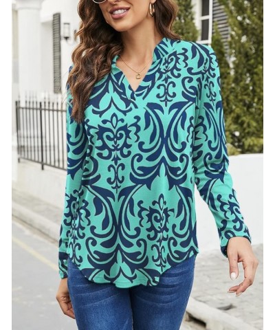 Women's Roll Up 3/4 Sleeve Floral Print V Neck Tunic Blouses Tops Shirts F-green $11.75 Tops