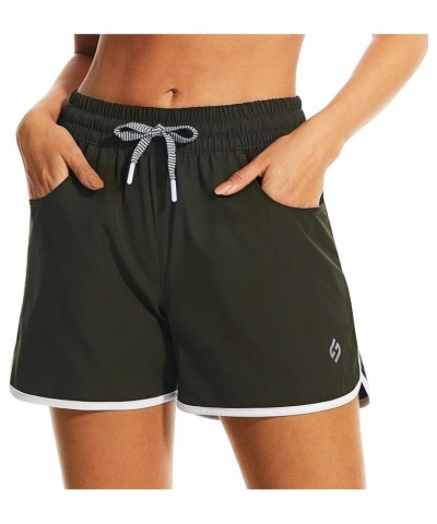 Women's 4" Swim Shorts Quick Dry Board Shorts Swimsuit Bottom with Pockets No Liner Army Green $9.60 Swimsuits