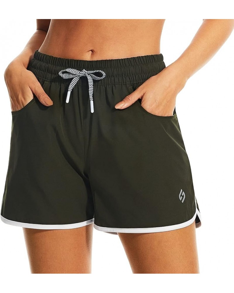 Women's 4" Swim Shorts Quick Dry Board Shorts Swimsuit Bottom with Pockets No Liner Army Green $9.60 Swimsuits