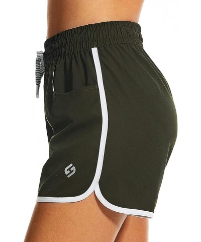 Women's 4" Swim Shorts Quick Dry Board Shorts Swimsuit Bottom with Pockets No Liner Army Green $9.60 Swimsuits