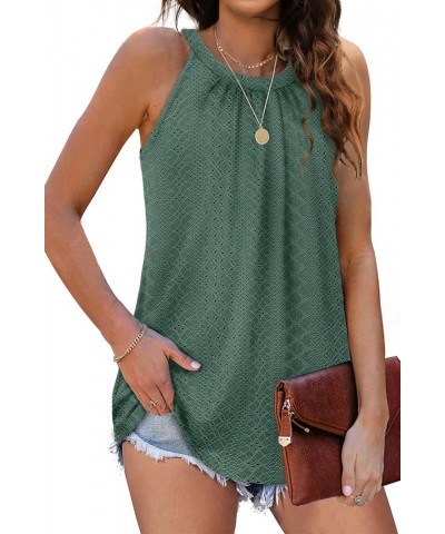 Halter Tops for Women Eyelet Tank Top Flowy High Neck Sleeveless Summer Top 2024 Trendy 01 - Green $10.79 Tanks