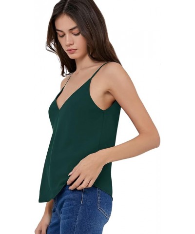 Women's Soft Solid Deep V Neck Sleeveless Spaghetti Strap Cami Tank Top Loose Chiffon Blouse Camisole Dark Green $11.50 Tanks