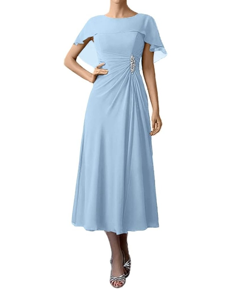 Tea Length Mother of The Bride Dresses Chiffon Evening Formal Dress Cloak Wedding Guest Groom Dress Women's Dusty Blue $51.70...