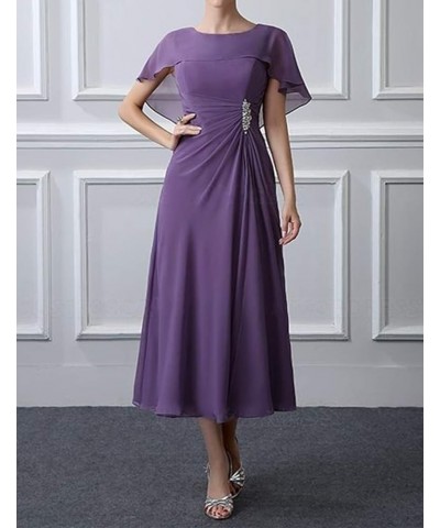 Tea Length Mother of The Bride Dresses Chiffon Evening Formal Dress Cloak Wedding Guest Groom Dress Women's Dusty Blue $51.70...