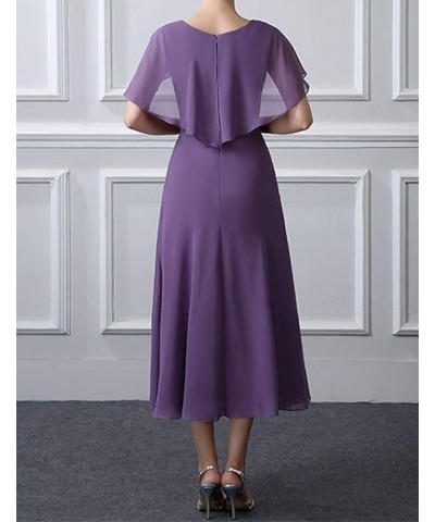 Tea Length Mother of The Bride Dresses Chiffon Evening Formal Dress Cloak Wedding Guest Groom Dress Women's Dusty Blue $51.70...