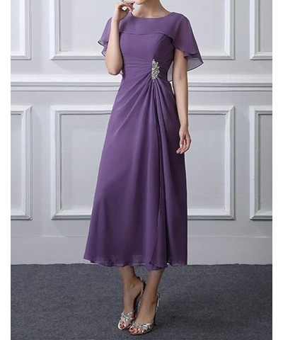 Tea Length Mother of The Bride Dresses Chiffon Evening Formal Dress Cloak Wedding Guest Groom Dress Women's Dusty Blue $51.70...