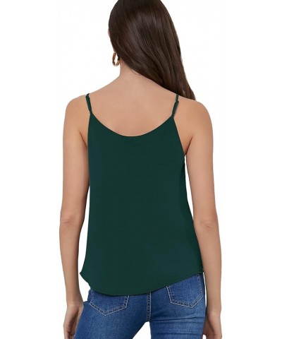 Women's Soft Solid Deep V Neck Sleeveless Spaghetti Strap Cami Tank Top Loose Chiffon Blouse Camisole Dark Green $11.50 Tanks