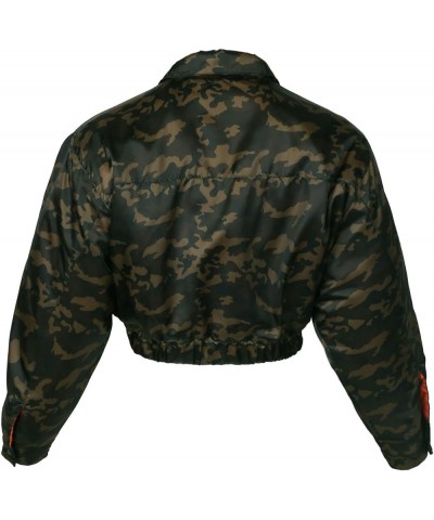 Women's Cropped Front Two Pocket Snap Quilted Padding Bomber Jacket Yawcjl0001 Camo Olive $17.55 Jackets