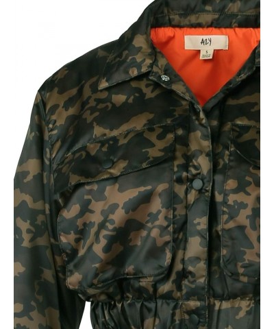 Women's Cropped Front Two Pocket Snap Quilted Padding Bomber Jacket Yawcjl0001 Camo Olive $17.55 Jackets