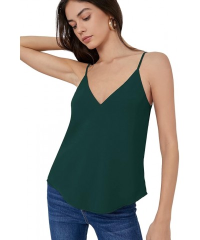 Women's Soft Solid Deep V Neck Sleeveless Spaghetti Strap Cami Tank Top Loose Chiffon Blouse Camisole Dark Green $11.50 Tanks