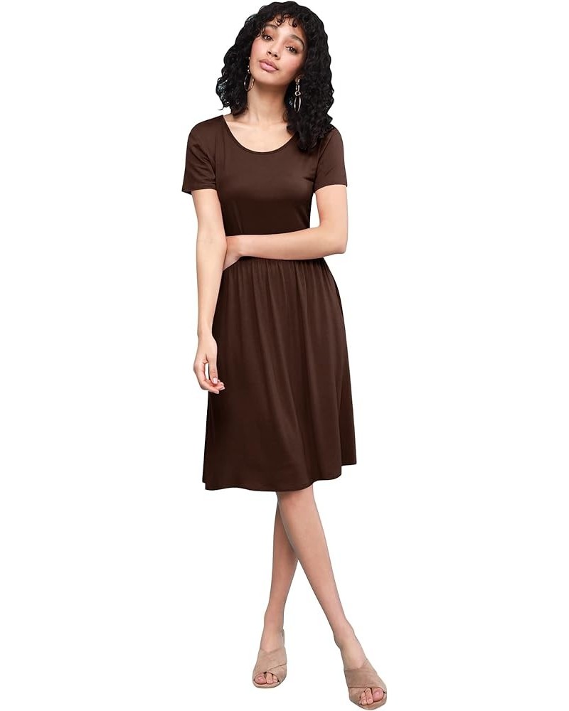 LL Women's Comfy Casual Short Sleeve Flowy Dresses Loose Plain Dress with Pockets Wdr2304_brown $12.62 Dresses