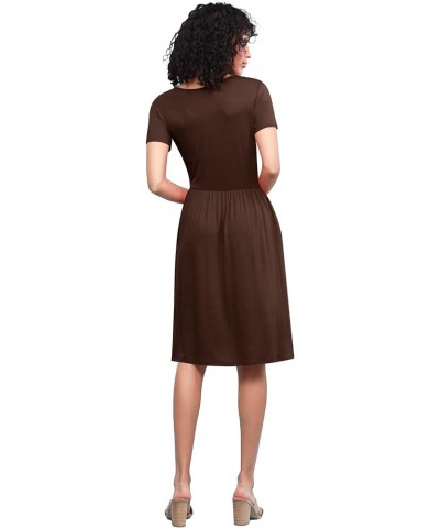 LL Women's Comfy Casual Short Sleeve Flowy Dresses Loose Plain Dress with Pockets Wdr2304_brown $12.62 Dresses