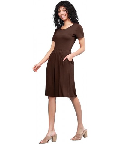 LL Women's Comfy Casual Short Sleeve Flowy Dresses Loose Plain Dress with Pockets Wdr2304_brown $12.62 Dresses