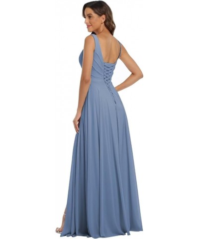 V Neck Chiffon Bridesmaid Dresses with Slit Prom Dress Long A Line Formal Evening Gown Sage Green $28.98 Dresses