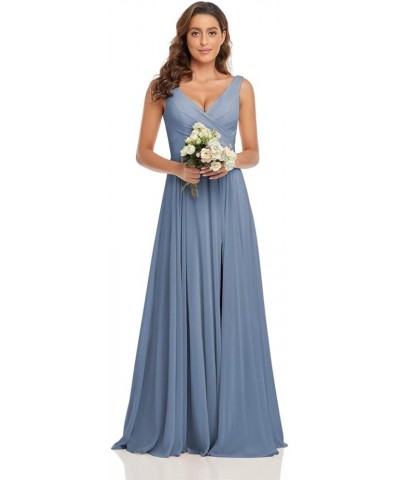 V Neck Chiffon Bridesmaid Dresses with Slit Prom Dress Long A Line Formal Evening Gown Sage Green $28.98 Dresses