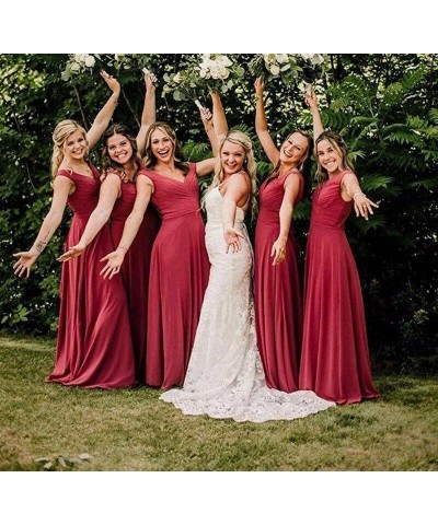 V Neck Chiffon Bridesmaid Dresses with Slit Prom Dress Long A Line Formal Evening Gown Sage Green $28.98 Dresses