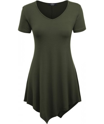 Women's Short Sleev Swing Shirt Casual Tunic Top Wt638_olive $10.17 Tops