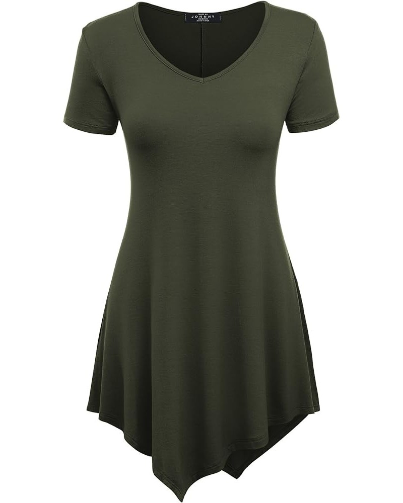 Women's Short Sleev Swing Shirt Casual Tunic Top Wt638_olive $10.17 Tops