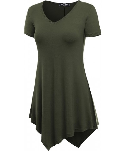 Women's Short Sleev Swing Shirt Casual Tunic Top Wt638_olive $10.17 Tops