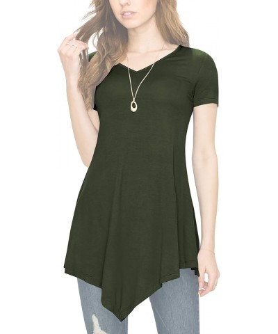 Women's Short Sleev Swing Shirt Casual Tunic Top Wt638_olive $10.17 Tops