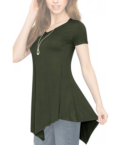 Women's Short Sleev Swing Shirt Casual Tunic Top Wt638_olive $10.17 Tops