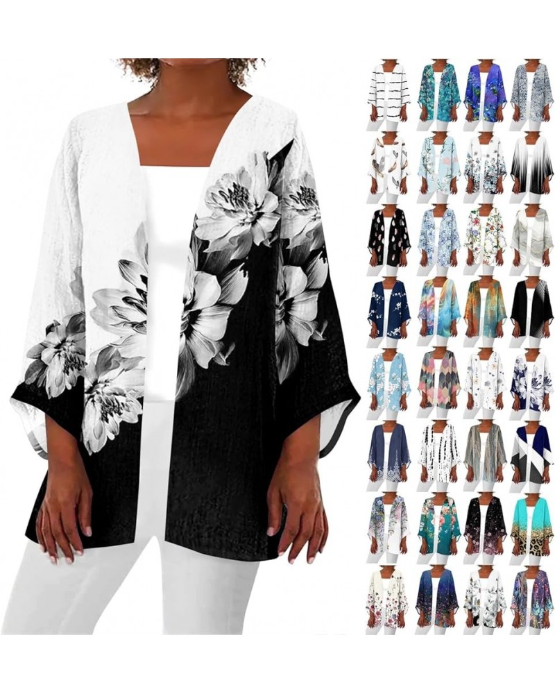 Womens 2024 Summer Floral Printed Cardigan Long Sleeve Kimono Loose Cover Up Casual Blouse Tops Cruise Outfits A White $9.43 ...