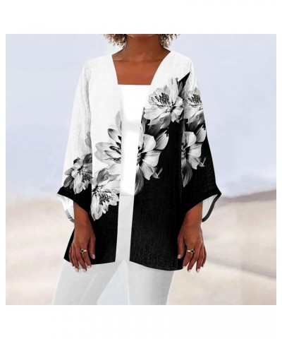 Womens 2024 Summer Floral Printed Cardigan Long Sleeve Kimono Loose Cover Up Casual Blouse Tops Cruise Outfits A White $9.43 ...