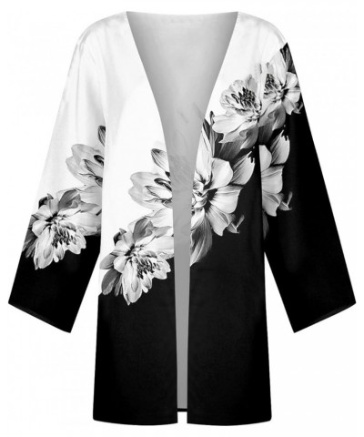 Womens 2024 Summer Floral Printed Cardigan Long Sleeve Kimono Loose Cover Up Casual Blouse Tops Cruise Outfits A White $9.43 ...