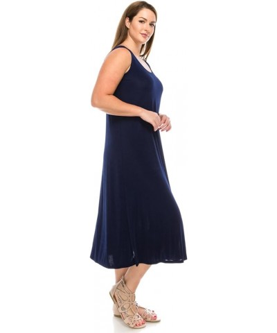 Women's Tank Long Dress – Sleeveless Scoop Neck Casual Swing Flowy T Shirt One Piece Navy $13.94 Dresses