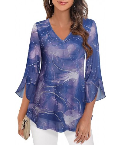 Women's Work Tops and Blouses 3/4 Sleeve Double Layers V Neck Dressy Casual Tunic Shirts Blue Violet $9.20 Blouses