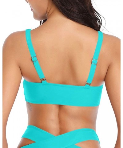 Women Bikini Tops Push Up Swim Top Front Tie Knot Bathing Suit Top Padded Swimsuit Top Only Lake Blue $15.39 Swimsuits