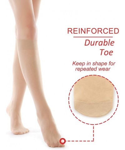 9 Pairs Knee High Pantyhose with Reinforced Toe - 20D Nylon Stockings for Women 9 Nude $10.25 Socks