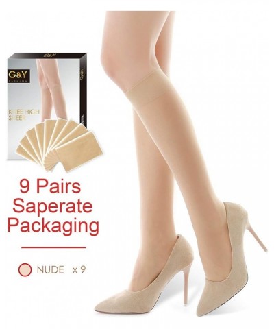 9 Pairs Knee High Pantyhose with Reinforced Toe - 20D Nylon Stockings for Women 9 Nude $10.25 Socks