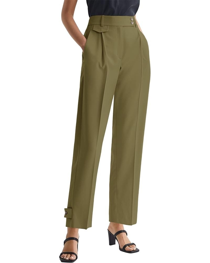 Women's High Waisted Dress Pants Straight Leg Business Work Trousers Cropped Pants with Pockets Olive Green $18.62 Pants