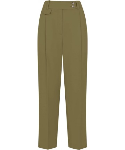 Women's High Waisted Dress Pants Straight Leg Business Work Trousers Cropped Pants with Pockets Olive Green $18.62 Pants