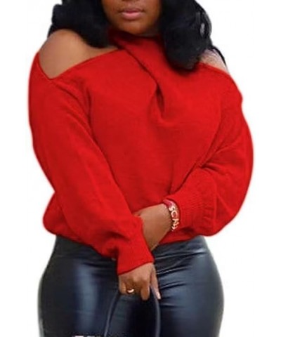 Women's Long Sleeve Skeleton Knit Pullover Multi Direction Sexy Backless Collarless Cold Shoulder Sweater Red $16.10 Sweaters