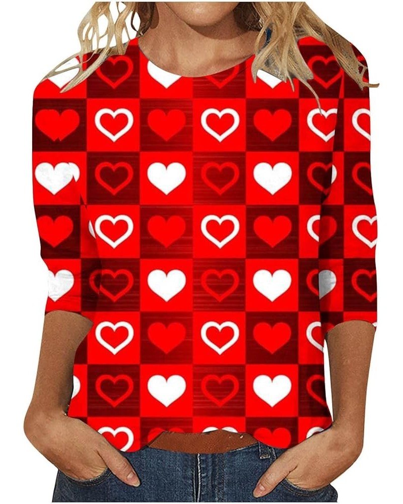 Women Long Sleeve Casual Shirts Fashionable Valentine's Day Funky Love Heart Prints Crew Neck Long Sleeve Tops Shirt Red-h $7...