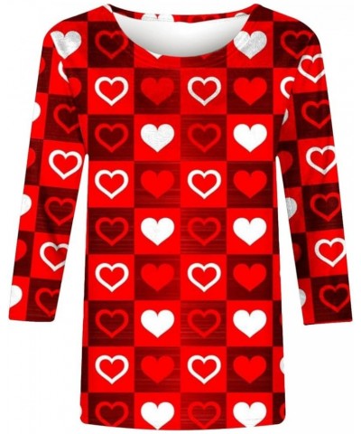 Women Long Sleeve Casual Shirts Fashionable Valentine's Day Funky Love Heart Prints Crew Neck Long Sleeve Tops Shirt Red-h $7...