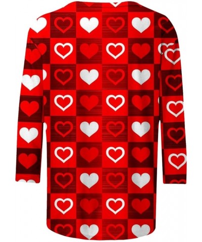 Women Long Sleeve Casual Shirts Fashionable Valentine's Day Funky Love Heart Prints Crew Neck Long Sleeve Tops Shirt Red-h $7...