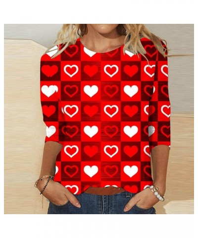 Women Long Sleeve Casual Shirts Fashionable Valentine's Day Funky Love Heart Prints Crew Neck Long Sleeve Tops Shirt Red-h $7...