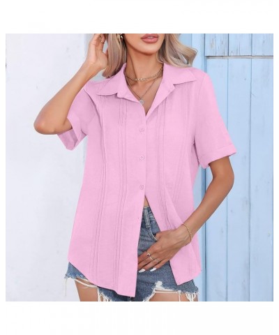 Womens Button Down Shirt 2023 Short Sleeve Blouse Collared V Neck Summer Tops Trendy Casual Ladies Work Clothing J025-pink $7...