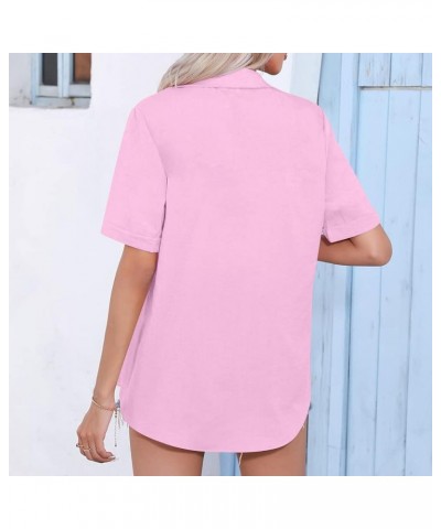 Womens Button Down Shirt 2023 Short Sleeve Blouse Collared V Neck Summer Tops Trendy Casual Ladies Work Clothing J025-pink $7...